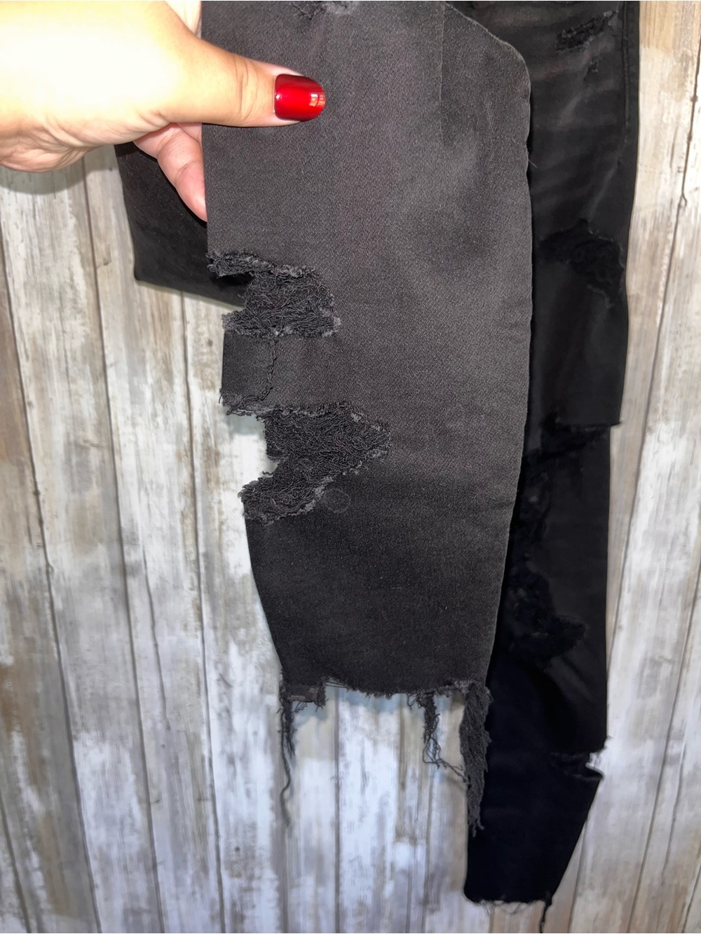 American Eagle Super Hi-Rise Jegging Jeans 4 Short Black Distressed Ripped - Picture 3 of 6
